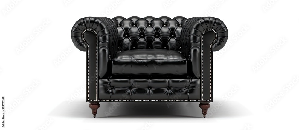 Poster classic big black leather armchair isolated on white background with clipping path. with copy space 
