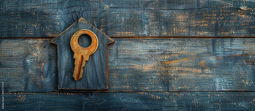 Aufkleber Symbol of the house and stick the key in the keyhole. with copy space image. Place for adding text or design