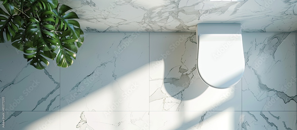Poster Top view of toilet bowl and bathroom . with copy space image. Place for adding text or design