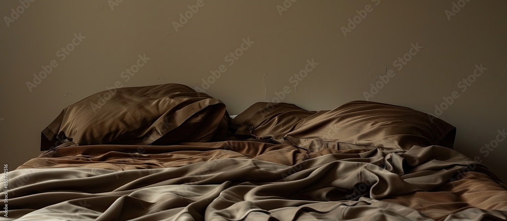Fototapete brown satin sheets on bed. with copy space image. place for adding text or design