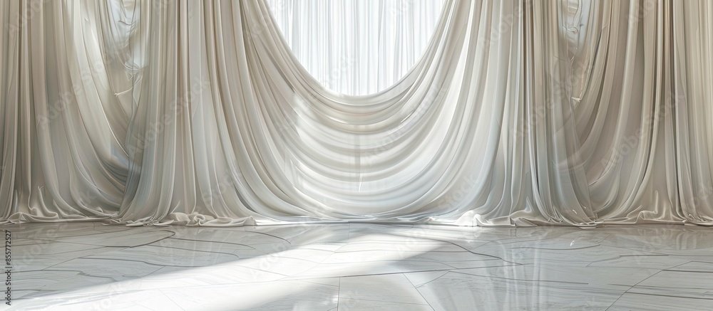 Aufkleber white curtains as interior of luxury hall background or fabric texture. with copy space image. place