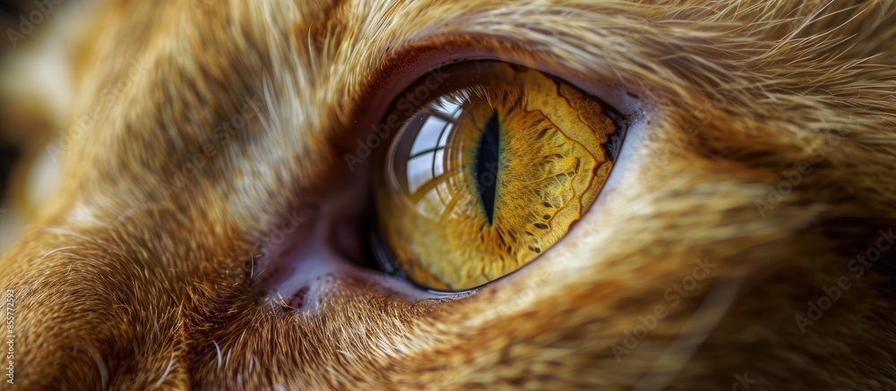 Poster Yellow eye of a domestic cat, close-up. with copy space image. Place for adding text or design