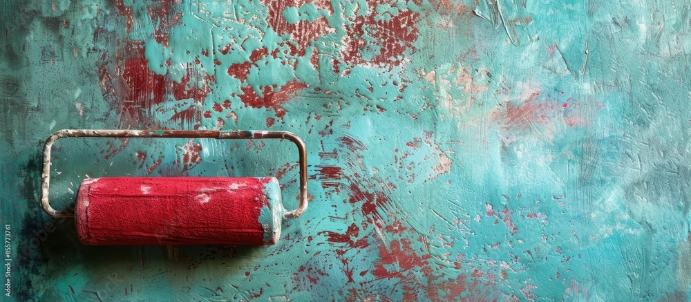 Poster Paint roller with the old background. with copy space image. Place for adding text or design