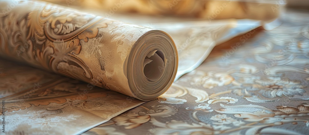 Poster wallpapering repair work. selective focus. with copy space image. place for adding text or design