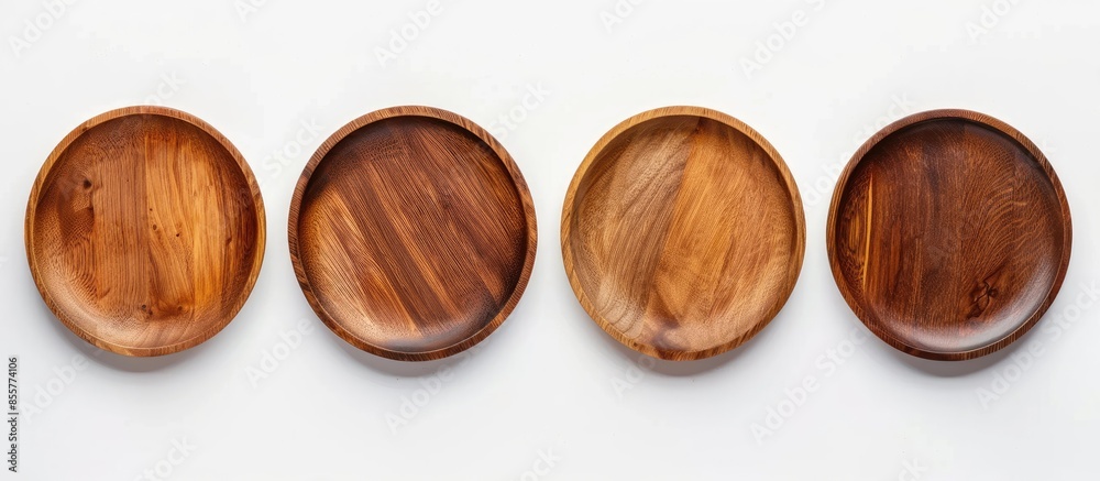 Poster set of wooden plate or wooden saucer on white background. with copy space image. place for adding te