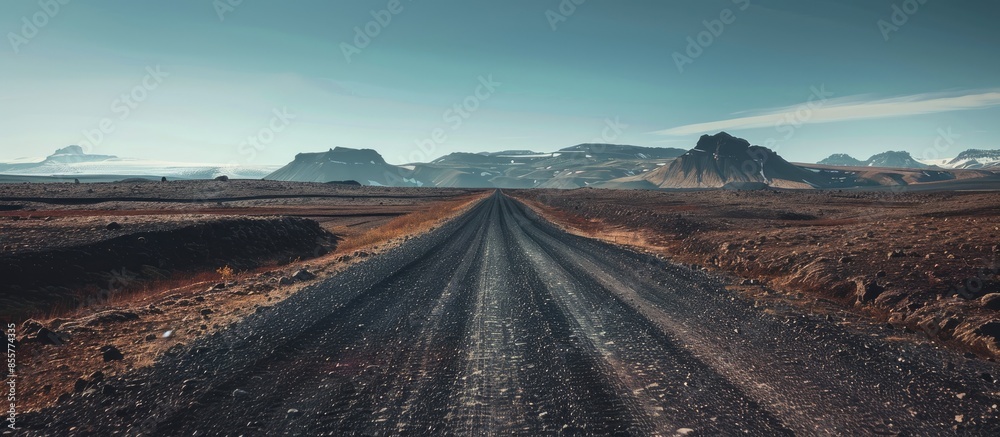 Aufkleber rough empty dirt road in icelandic volcanic inland is accesible just by 4x4 vehicles. copy space ima
