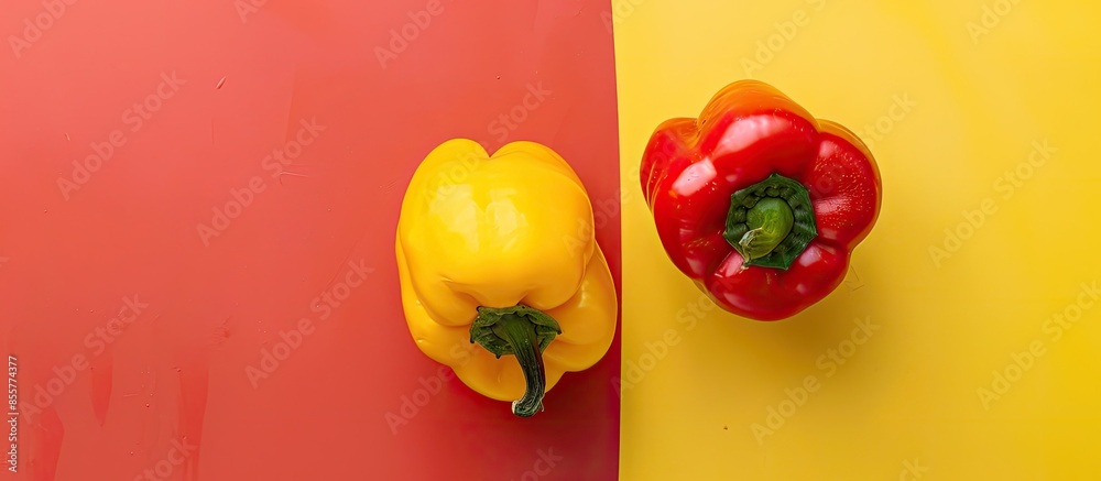 Aufkleber red and yellow bell pepper on a pastel background food. with copy space image. place for adding text