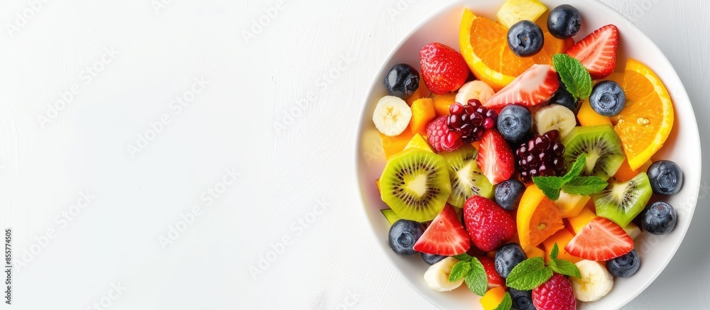 Leinwandbilder bowl of healthy fresh mixed fruit salad isolated on white background. copy space image. place for ad