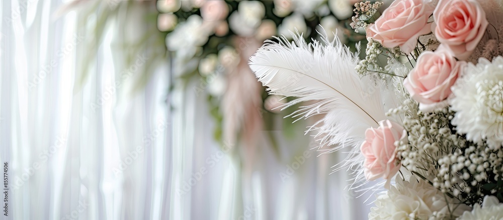 Aufkleber feather in wedding decor arch. with copy space image. place for adding text or design