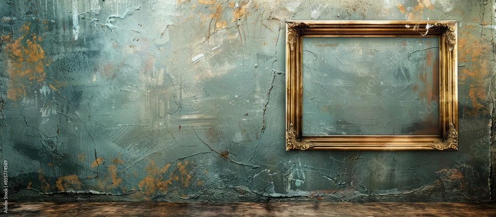 Poster Old grunge wall with vintage gold frame. with copy space image. Place for adding text or design