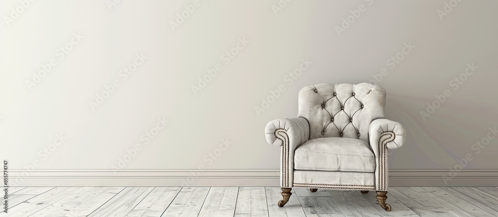 Poster elegant living room interior with comfortable armchair. with copy space image. place for adding text