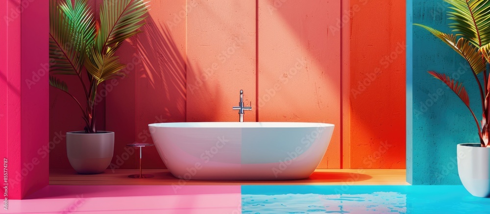 Poster photo of modern colorful bathroom. with copy space image. place for adding text or design