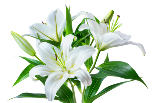 White Lily Flower Bouquet isolated on transparent background png