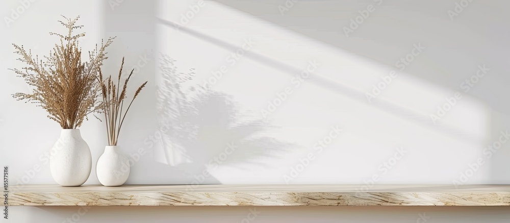 Leinwandbilder shelf with decor hanging on light wall. with copy space image. place for adding text or design