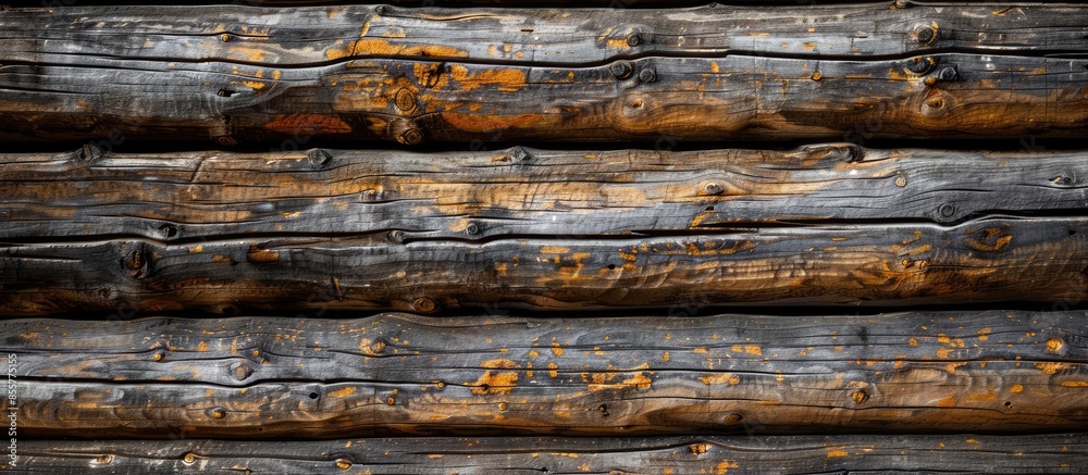 Poster Old wooden log house wall background texture. with copy space image. Place for adding text or design