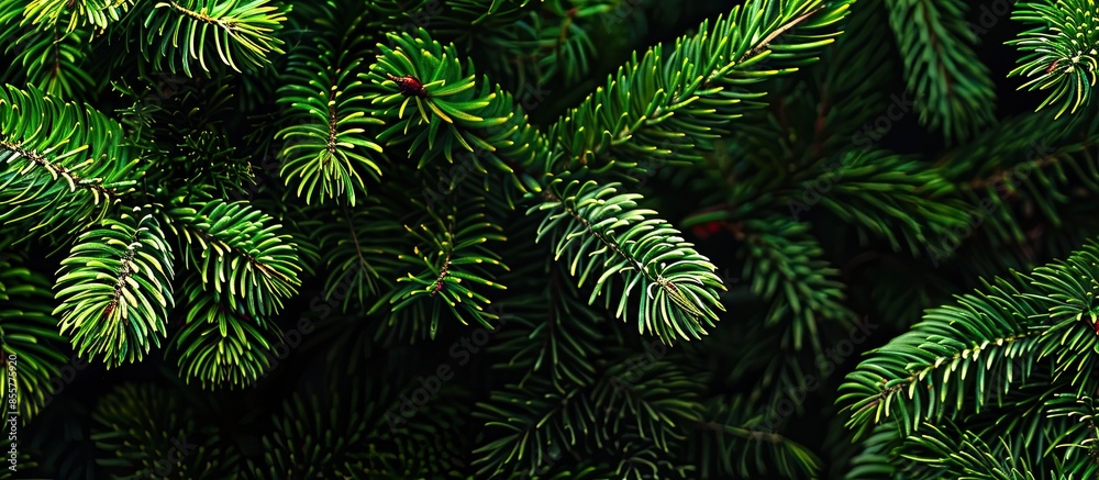 Poster Brightly green prickly branches of a fir-tree or pine. with copy space image. Place for adding text or design