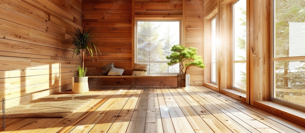 Aufkleber wooden house interior . with copy space image. place for adding text or design