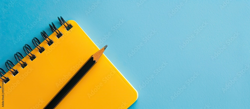 Poster close up of yellow note pad isolated on pastel background. with copy space image. place for adding t