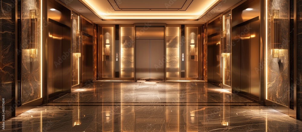 Poster Hotel lobby interior- elevator room. with copy space image. Place for adding text or design
