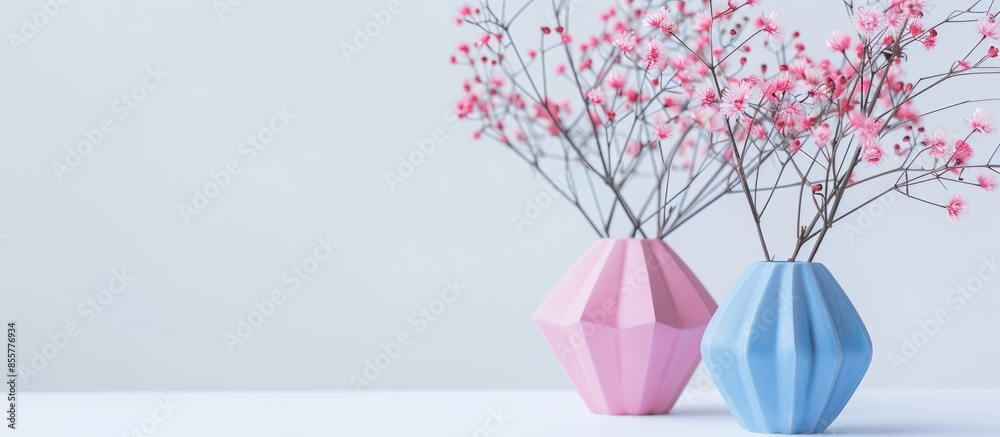 Poster Home Decoration with Pink and Blue Color Isolated on White Background. with copy space image. Place for adding text or design