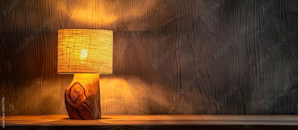 Poster wooden lamp handmade. with copy space image. place for adding text or design