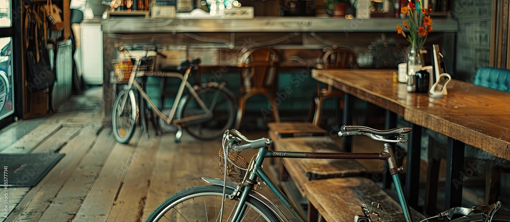 Poster bicycle in cafe. with copy space image. Place for adding text or design