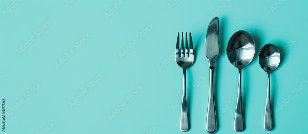 Aufkleber stainless steel cutlery on a isolated on pastel background. with copy space image. place for adding 