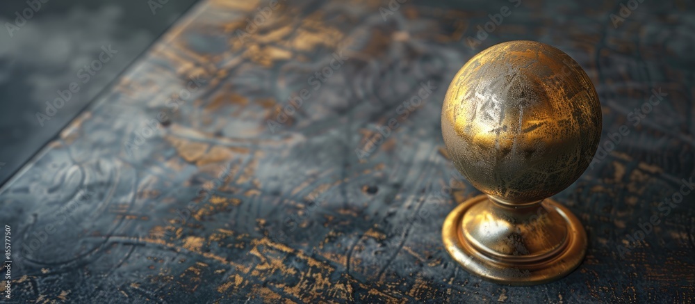 Poster golden doorknob is lying on the table. with copy space image. Place for adding text or design