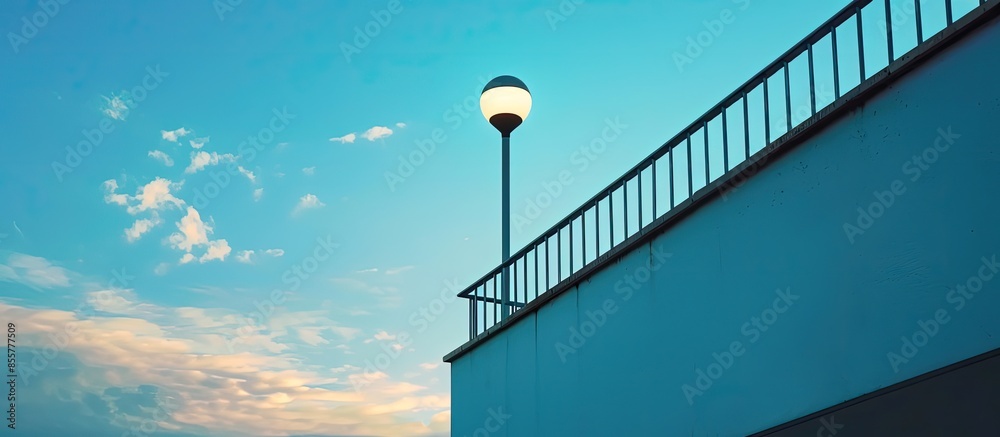 Poster stainless steel banister light, sky. with copy space image. place for adding text or design