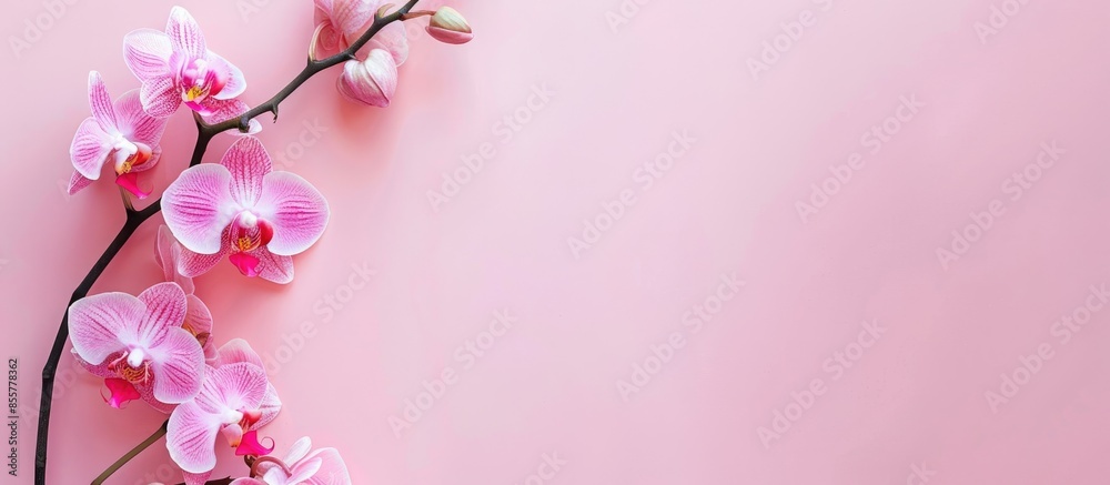 Aufkleber pink orchid isolated on pastel background flower isolated. with copy space image. place for adding t