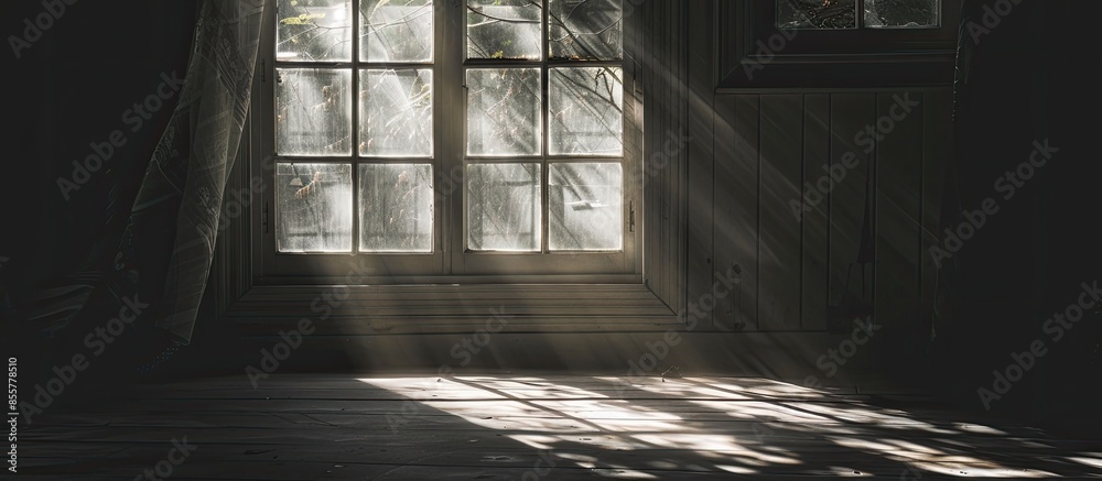 Poster The window in the shadows. with copy space image. Place for adding text or design