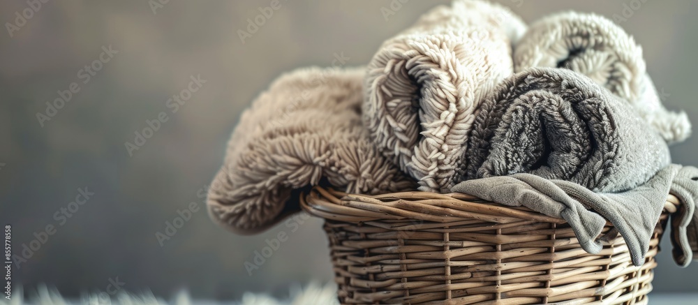 Aufkleber Cozy blankets in the basket. with copy space image. Place for adding text or design