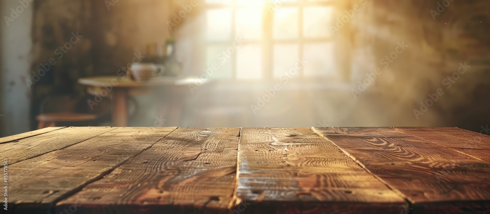 Poster old vintage wooden table in the living room. with copy space image. place for adding text or design