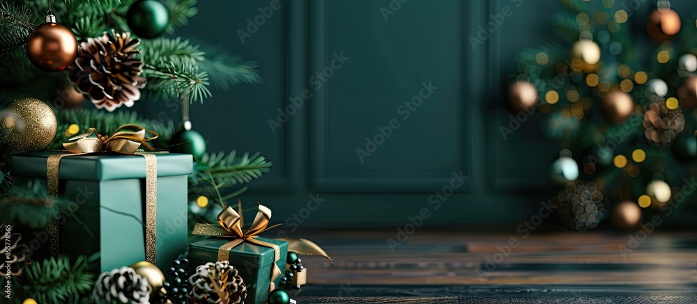 Aufkleber christmas presents under decorated christmas tree. with copy space image. place for adding text or d