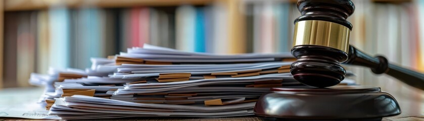 A gavel on top of a pile of compliance documents in a corporate office, emphasizing the legal foundations of business practices
