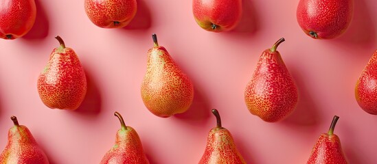 Red pears pastel background  Food  Summer  Isolated. with copy space image. Place for adding text or design