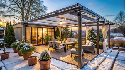 Terrace canopy with a winter garden, offering a cozy outdoor space for all seasons, terrace, canopy, winter garden,