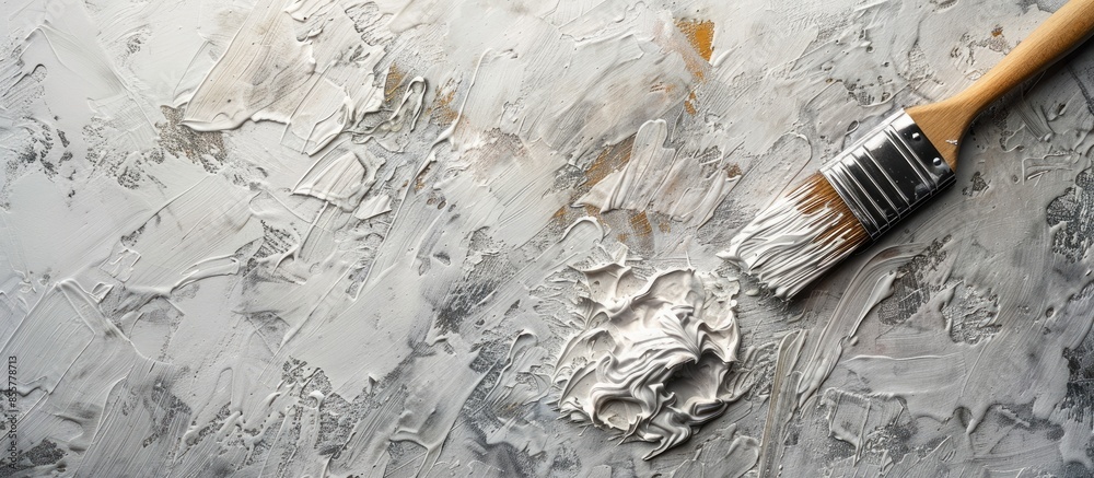 Poster Painting the walls with whitewash and paintbrush. with copy space image. Place for adding text or design