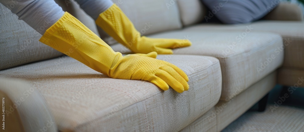 Poster The picture shows cleaning the sofa. with copy space image. Place for adding text or design