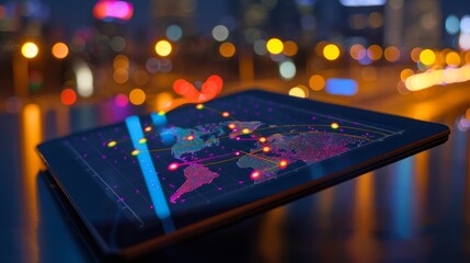 A tablet displaying a heat map graph visualizing customer preferences based on geographic data