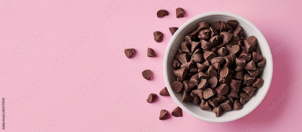 Leinwandbilder A Bowl of Chocolate Nibs Isolated on a pastel background. with copy space image. Place for adding text or design