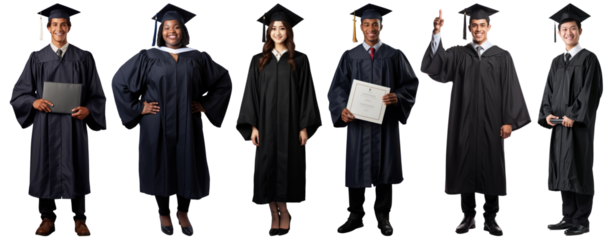 PNG diverse university students in graduation gowns  cut out element set