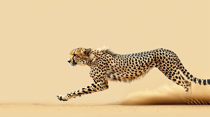 cheetah running at full speed on pastel color background. copay space.
