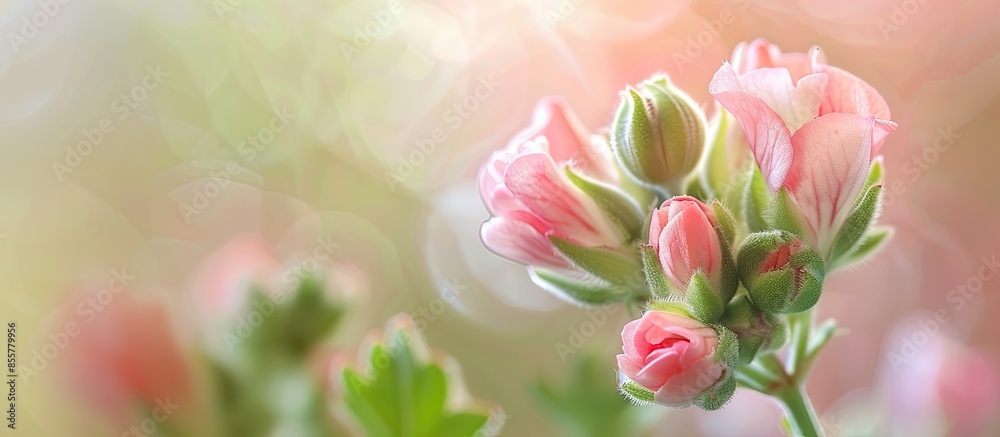 Leinwandbilder macro image of geranium flower buds, flower buds pastel background. with copy space image. place for