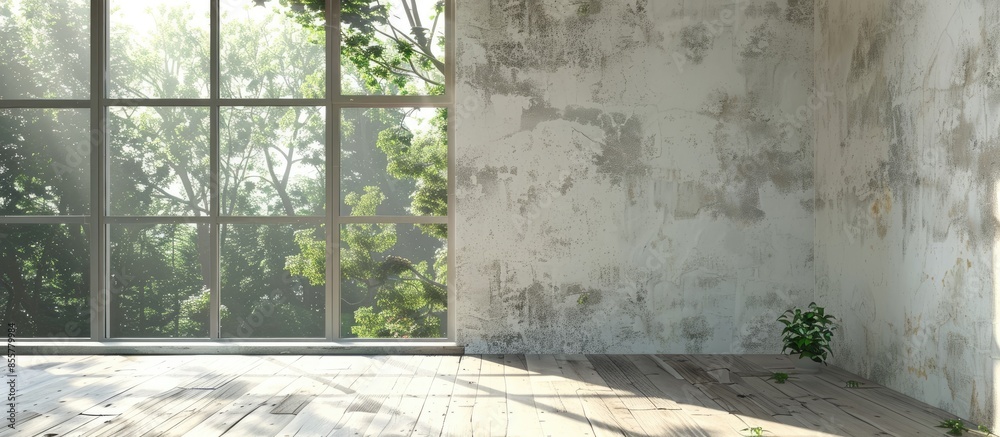 Poster empty interior with a window, rendering. with copy space image. Place for adding text or design