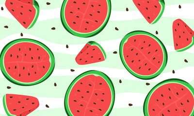 Summer Background with Watermelon, Nature Wallpaper, Watermelon Day, Vitamin, Vegetarian, Organic Food, Freshness, Vector