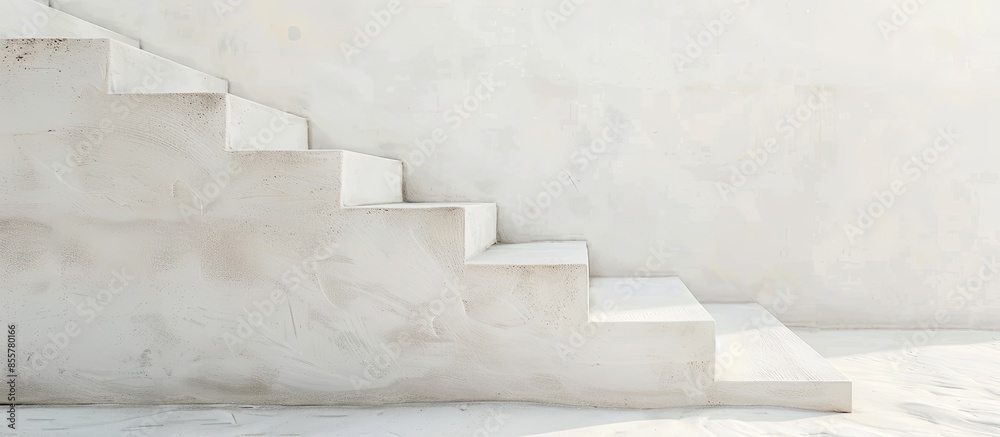 Poster white concrete stair with white beach sand background. taken indoor for background, abstract, wall p