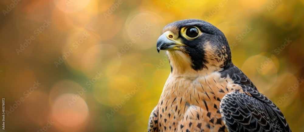 Poster peregrine falcon close up photo pastel background isolated. with copy space image. place for adding 