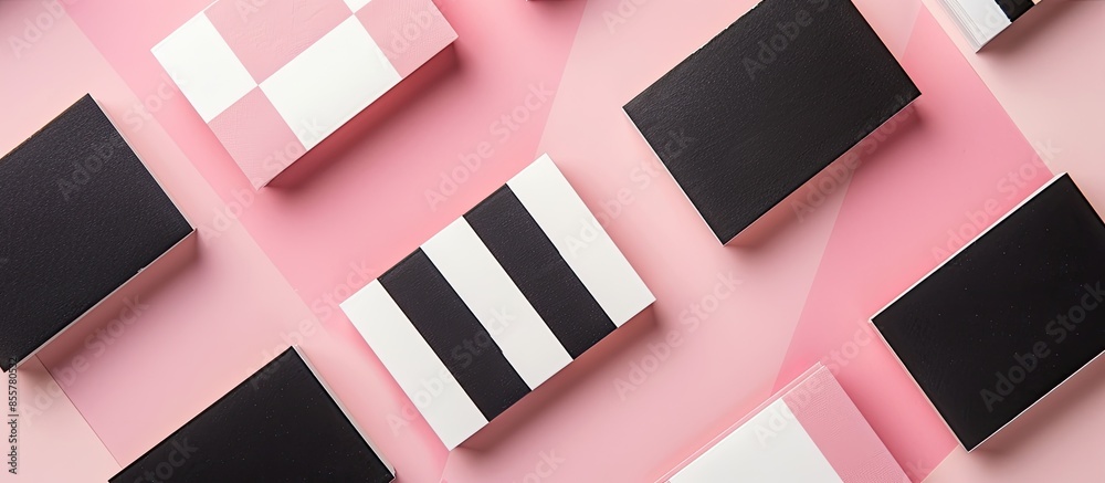 Poster black and white business cards in checkerboard order isolated on pastel background. of vertical card