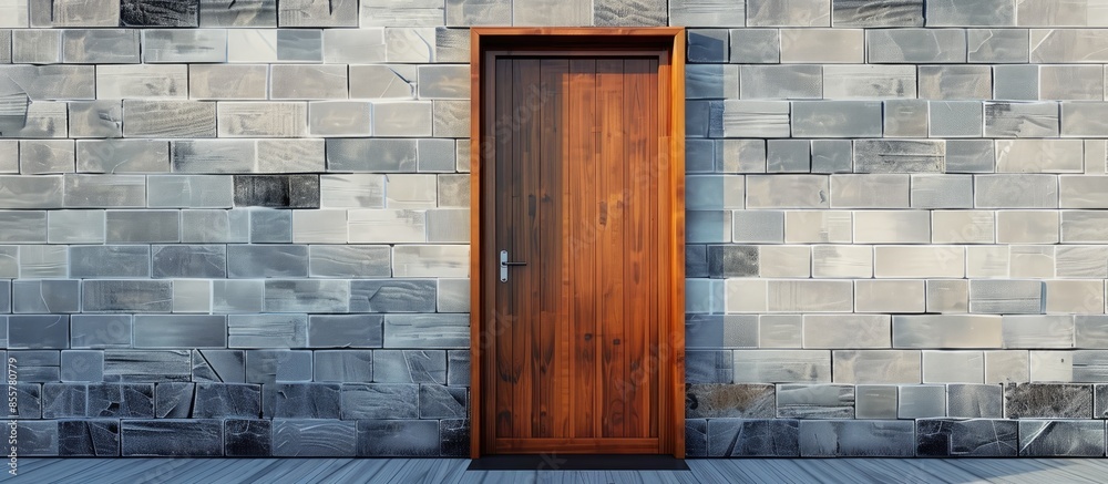 Poster modern looking wooden house door. with copy space image. place for adding text or design